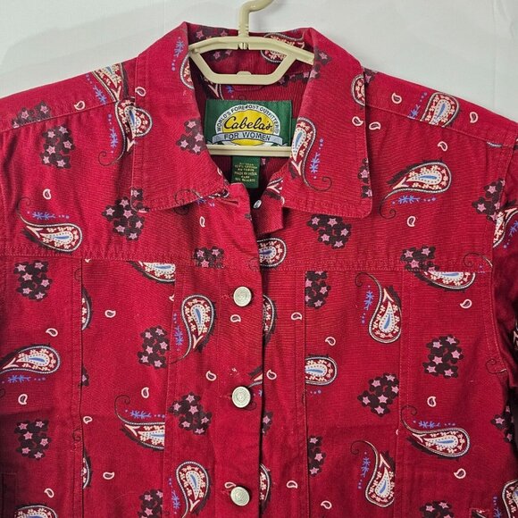 Cabelas Button Up Shirt Womens Small Red Paisley Western Cotton Top - Picture 3 of 9